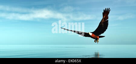 Adler fliegen auf Ozean von Tag - 3D render Stockfoto