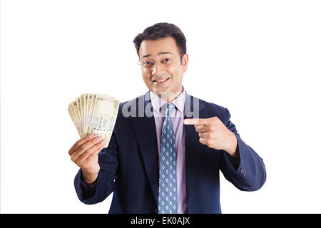 1 indische Geschäftsmann mit Geld Stockfoto