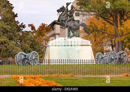 Des Präsidenten Andrew Jackson Statue Canons Park Lafayette Square Herbst Washington DC 1850 Clark Mills Bildhauer Stockfoto