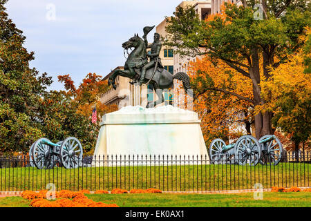 Des Präsidenten Andrew Jackson Statue Canons Park Lafayette Square Herbst Washington DC 1850 Clark Mills Bildhauer Stockfoto