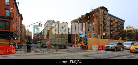 Nach dem März 2015 Second Avenue Gasexplosion in New York, NEW YORK (2. April 2015) Stockfoto