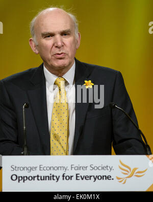 Liberale Demokraten Frühling Konferenz 2015 auf 14.03.2015 an BT Convention Centre, Liverpool. Rt Hon Dr Vince Cable MP, Secretary Of State for Business, Innovation and Skills befasst sich die Konferenz. Bild von Julie Edwards Stockfoto