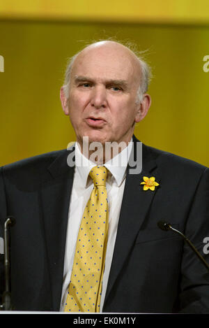 Liberale Demokraten Frühling Konferenz 2015 auf 14.03.2015 an BT Convention Centre, Liverpool. Rt Hon Dr Vince Cable MP, Secretary Of State for Business, Innovation and Skills befasst sich die Konferenz. Bild von Julie Edwards Stockfoto