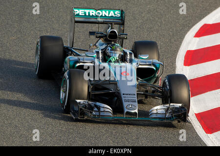 Fahrer Nico Rosberg. Mercedes-Team. Formel 1 Testtage am Circuit de Catalunya. Montmelo, Spanien. 27. Februar 2015 Stockfoto