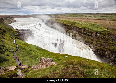 Blick auf Gullfoss Wasserfall in Island. Bestandteil der Golden Circle Stockfoto