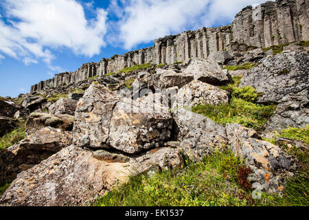 Die Gerduberg Basaltsäulen auf die Snaefellsnes Halbinsel, Island Stockfoto