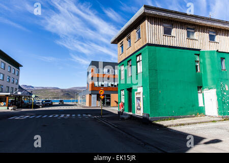 Stadt von Isafjördur in den Westfjorden Islands Stockfoto