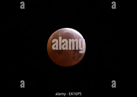 Tijuana. 4. April 2015. Foto aufgenommen am 4. April 2015 zeigt eine totale Mondfinsternis beobachtet in Tijuana, Baja California, im Nordwesten von Mexiko. Bildnachweis: Guillermo Arias/Xinhua/Alamy Live-Nachrichten Stockfoto