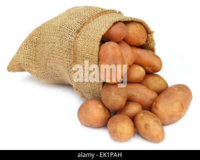 Kartoffeln in einen Sack Tasche auf weißem Hintergrund Stockfoto