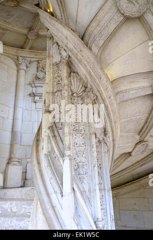 Detail in Wendeltreppe in der Francois ich Flügel von Chateau Royal de Blois, Loir-et-Cher, Frankreich Stockfoto