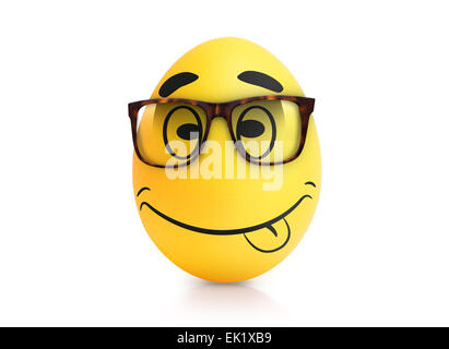 Gelbe süße Ei mit emotionalen Gesicht in Gläsern isoliert Stockfoto