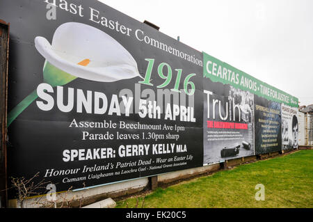Belfast, Nordirland, Vereinigtes Königreich. 5. April 2015. Plakat Poster wirbt der Landesverband Gräber und Sinn Féin Gedenken zum 99. Geburtstag von den irischen Osteraufstand, Belfast Credit: Stephen Barnes/Alamy Live News Stockfoto