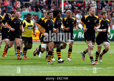 Toulon, Frankreich. 5. April 2015. Europameister Rugby. Toulon gegen Wespen. Wespen Warm-up pregame Credit: Action Plus Sport/Alamy Live News Stockfoto