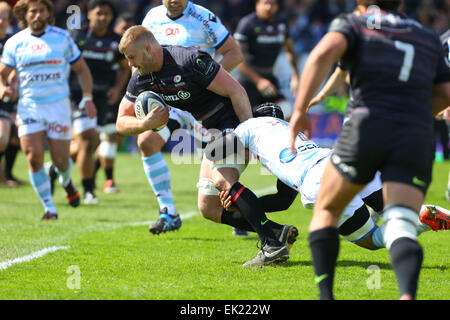 Stade Olympique Yves-du-Manoir, Paris, Frankreich. 5. April 2015. European Champions Cup Rugby. Racing Metro gegen Sarazenen. George Kruis (Sarazenen) Credit: Aktion Plus Sport/Alamy Live-Nachrichten Stockfoto