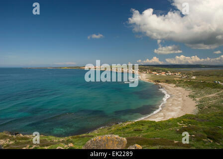 Blick auf Strand von San Giovanni, San Giovanni di Sinis, Oristano, Sardinien, Italien, Europa Stockfoto