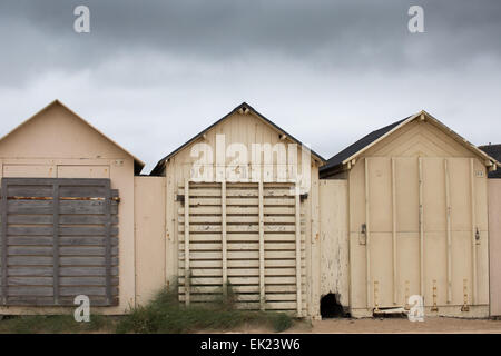 Hütten am Juno Strand in Normandie, Frankreich Stockfoto