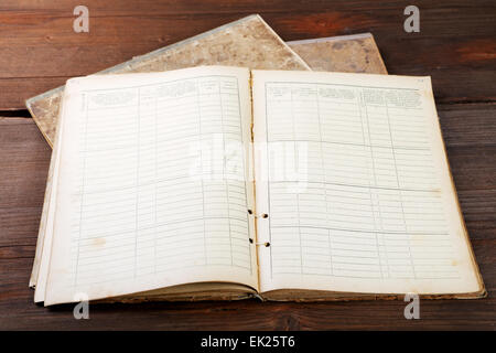 alte Office-Notebook auf Vintage Tisch Stockfoto