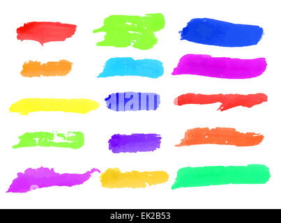 Splatter bunte Aquarell Pinsel Set. Abbildung in Vektor gemacht. Stockfoto