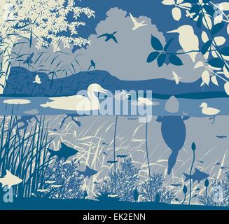 EPS8 bearbeitbares Vektor-Illustration der vielfältigen Tierwelt in einem Süßwasser-Ökosystem mit allen Zahlen als separate Objekte Stock Vektor