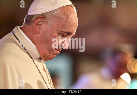 Papst Francis liefert eine Nachricht während der Generalaudienz vom leitenden Regierungsbeamten und Mitglieder des diplomatischen Korps in der Rizal-Halle des Palastes Malaca – ein 16. Januar 2015 in Manila, Philippinen. Stockfoto