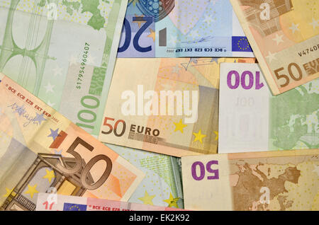 Geld - Banknoten in Euro-Währung als Hintergrund Stockfoto