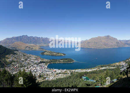 Blick auf Queenstown Form Gondelstation. Stockfoto