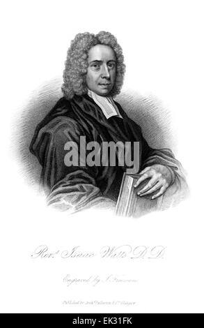 gravierte Portrait Illustration des Rev Isaac Watts (1674-1748) war eine englische christliche Hymnwriter, Theologe und Logiker. Eine produktiver und populäre Hymne Schriftsteller, seine Arbeit war Teil der Evangelisierung. Er wurde als der "Vater der englischen Winkworth", mit einigen 750 Hymnen gutgeschrieben anerkannt. Viele seiner Hymnen auch heute noch in Gebrauch und wurden in zahlreiche Sprachen übersetzt. Gestochen von Samuel Freeman (1773-1857) Stockfoto