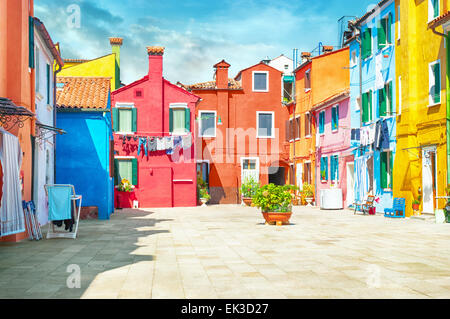 Bunte Häuser in Burano, Italien. Stockfoto