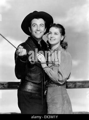 Robert Taylor, Mary Howard, am Set des Films "Billy the Kid", 1941 Stockfoto