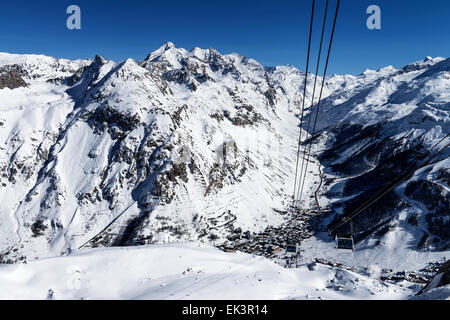 Seilbahn, Val d ' Isere, Alpen im Winter, Tarentaise, Frankreich Stockfoto