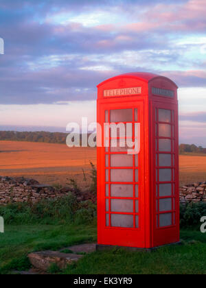 Rote britische Telefonzelle in Schottland in ländlicher Umgebung Stockfoto