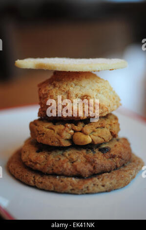 Essen Desserts Backwaren - eine Auswahl an hausgemachten Cookies auf einem weißen Teller Stockfoto