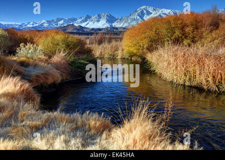 Owens River und Eastern Sierra Nevada Mountains in der Nähe von Bishop, Kalifornien Stockfoto