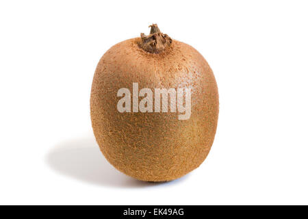 Nahaufnahme von einer Kiwi (auch bekannt als Kiwi oder Chinesische Stachelbeere) mit Schatten isoliert auf weißem Hintergrund Stockfoto