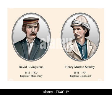 David Livingstone Henry Morton Stanley Explorer missionarischen Journalist moderne Illustration Portrait Stockfoto