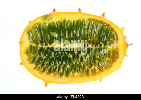 Kiwano, gehörnte Melone Frucht, Gurke Horn, Horn-Melone, Cucumis metuliferus Stockfoto