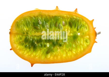 Kiwano, gehörnte Melone Frucht, Gurke Horn, Horn-Melone, Cucumis metuliferus Stockfoto