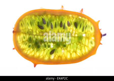 Kiwano, gehörnte Melone Frucht, Gurke Horn, Horn-Melone, Cucumis metuliferus Stockfoto