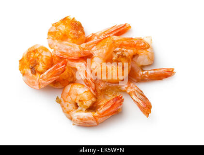 gegrillte Garnelen auf weißem Hintergrund Stockfoto