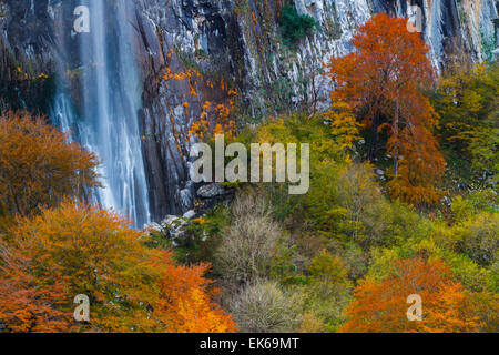 Wasserfall. Los Collados del Ason Naturpark. Kantabrien, Spanien, Europa. Stockfoto