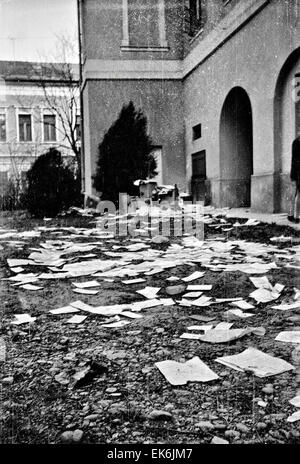 Anti-ungarische Volksgruppe ethnischen Pogrom Nachmahd, 19. / 20. März 1990, Tirgu Mures / Tirgu, Siebenbürgen, Rumänien Stockfoto