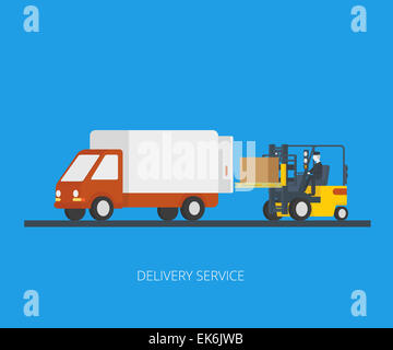 Lieferwagen mit Gabelstapler Stockfoto