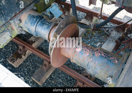 Puffer zwischen zwei Eisenbahnwaggons Stockfoto