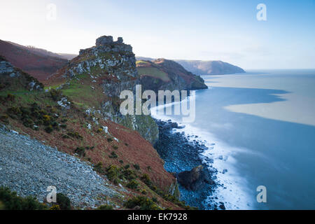 Castle Rock im Tal der Felsen liegt an der Küste von North Devon im Exmoor National Park. Stockfoto