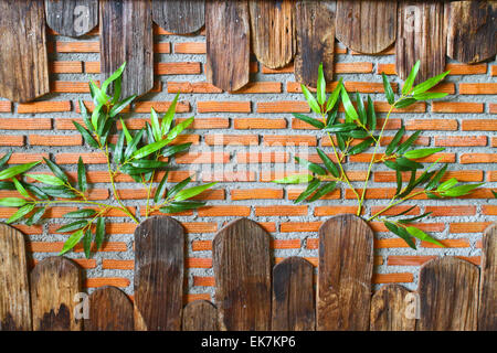 Ziegelwand mit Holzrahmen Stockfoto