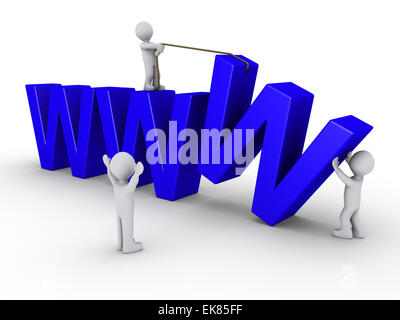 Drei Menschen arbeiten, um eine Website einrichten Stockfoto