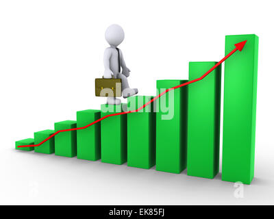 Geschäftsmann zu Fuß auf Diagramm Stockfoto