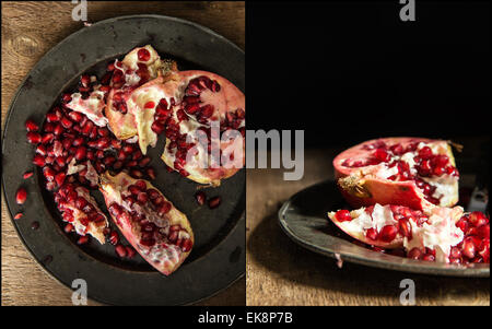 Zusammenstellung der Granatapfel Bilder launisch Tageslicht mit Vintage-Stil eingerichtet Stockfoto