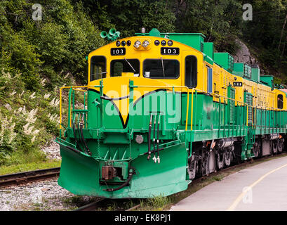 White Pass & Yukon Route landschaftlichen und historischen touring Wagon in Skagway, Alaska, USA Stockfoto