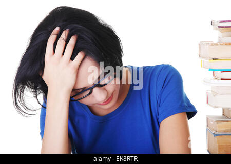 Traurige weibliche Schüler mit Lernschwierigkeiten Stockfoto